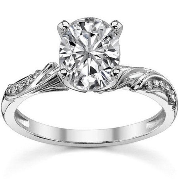 2.25Carat -9x7mm Oval Moissanite Floral Accent Engagement Ring - Picture 1 of 6